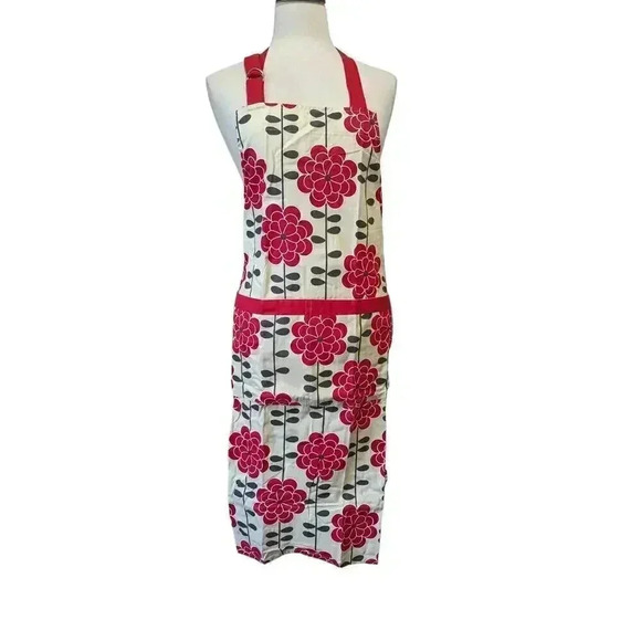 NWT Floral Apron With Large Chef Pockets Adjustable Neck Ring Extra Long Ties - Picture 1 of 8